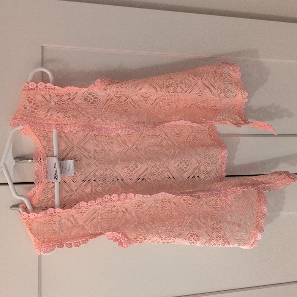 Little Lass Pink Lace Top Cardigan